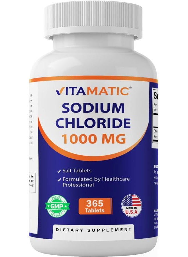 Vitamatic Sodium Chloride 1000mg – 365 Tablets Electrolyte Replenisher & Hydration Support – Non-GMO, Gluten-Free - Image 1